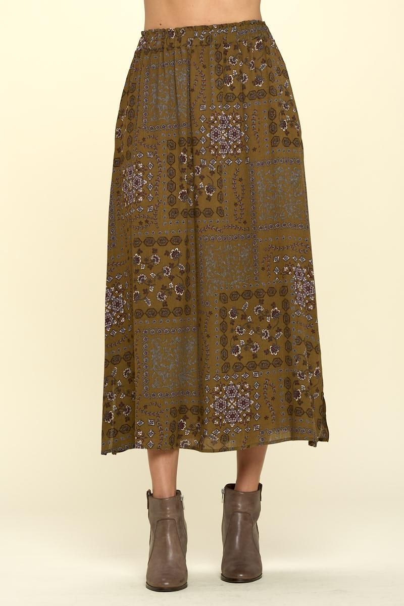 paisley patch print skirt with side slits
