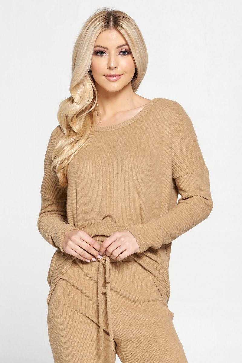 round neck brushed sweater knit top