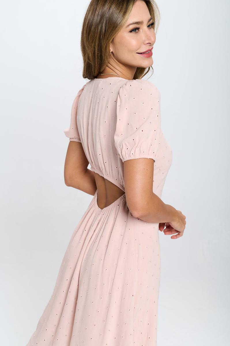 cotton embroidered dress with open back